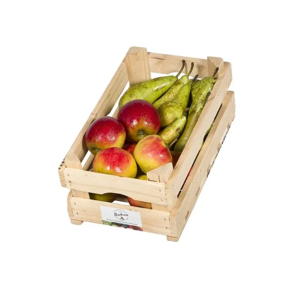 fruitmand met appels en peren in houten kist cadeau