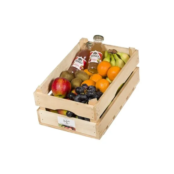 Gezonde Fruitmand in houten Kist, fruitmand van Streekvers